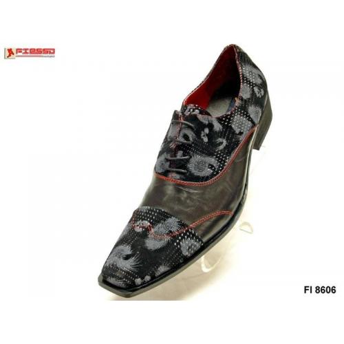 Fiesso Black With Grey Spiral / Silver Lurex Velvet Shoes FI8606